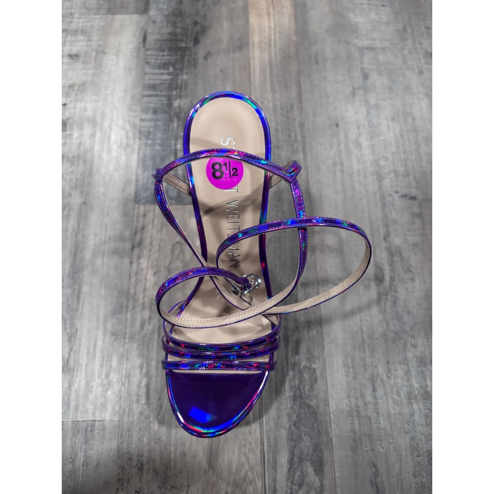 Stuart Weitzman Skyhigh 145 Purple Holographic Strappy Platform Sandal NWOT 8.5 - Picture 6 of 7